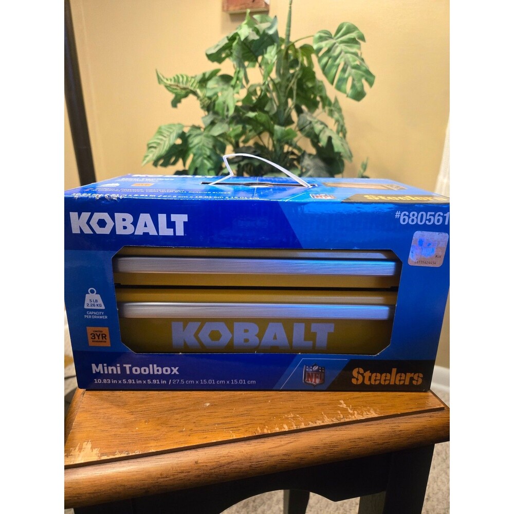 NIB Kobalt NFL Mini Toolbox Pittsburgh Steelers Storage Box 2 drawer Steel Black